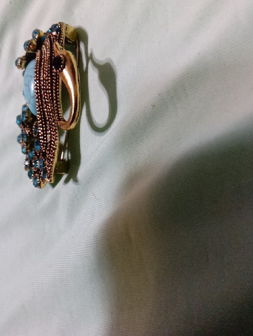 Turquoise Crystal Swan Brooch in Antique Gold Tone - Picture 4 of 4